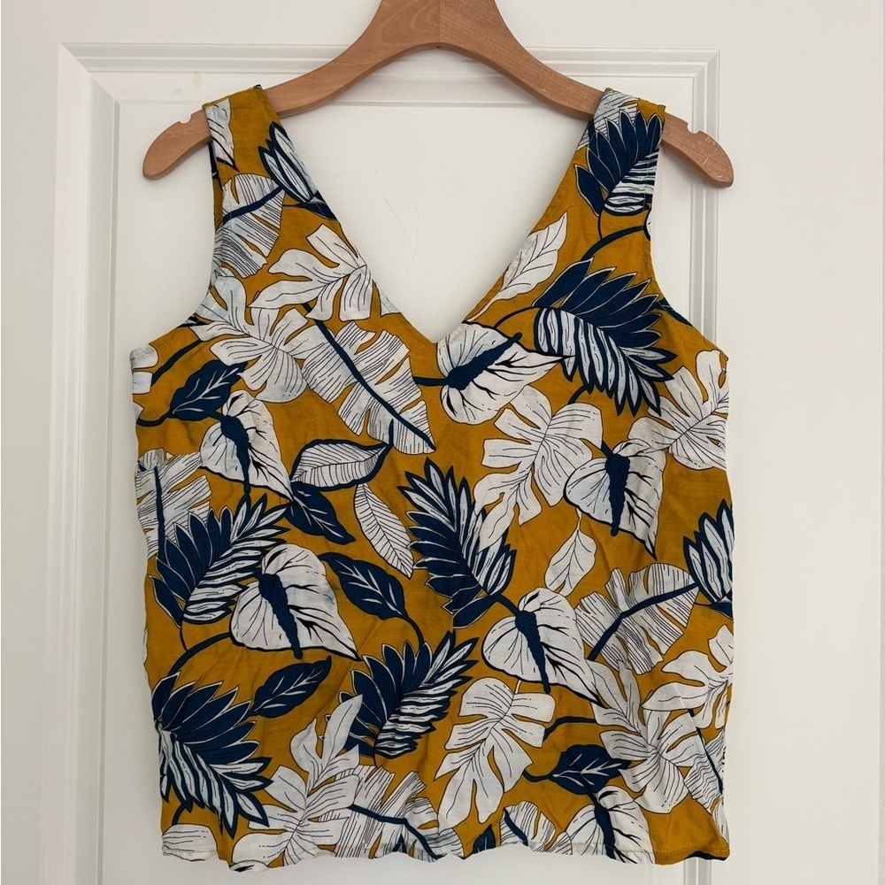 NEW Louche Anthropologie women’s palm leaf print back bow tie tank top size 8